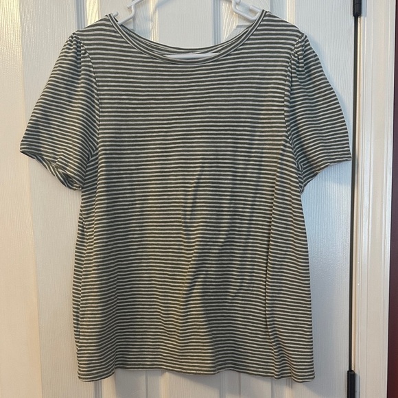 LOFT Gray and White Striped Short Sleeve Tee - Picture 1 of 4
